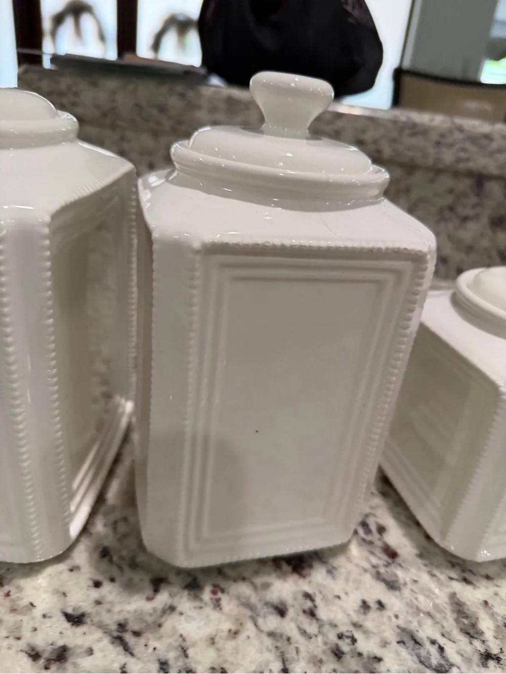 White Ceramic Coffee Canisters with Decorative Metal Label (3)